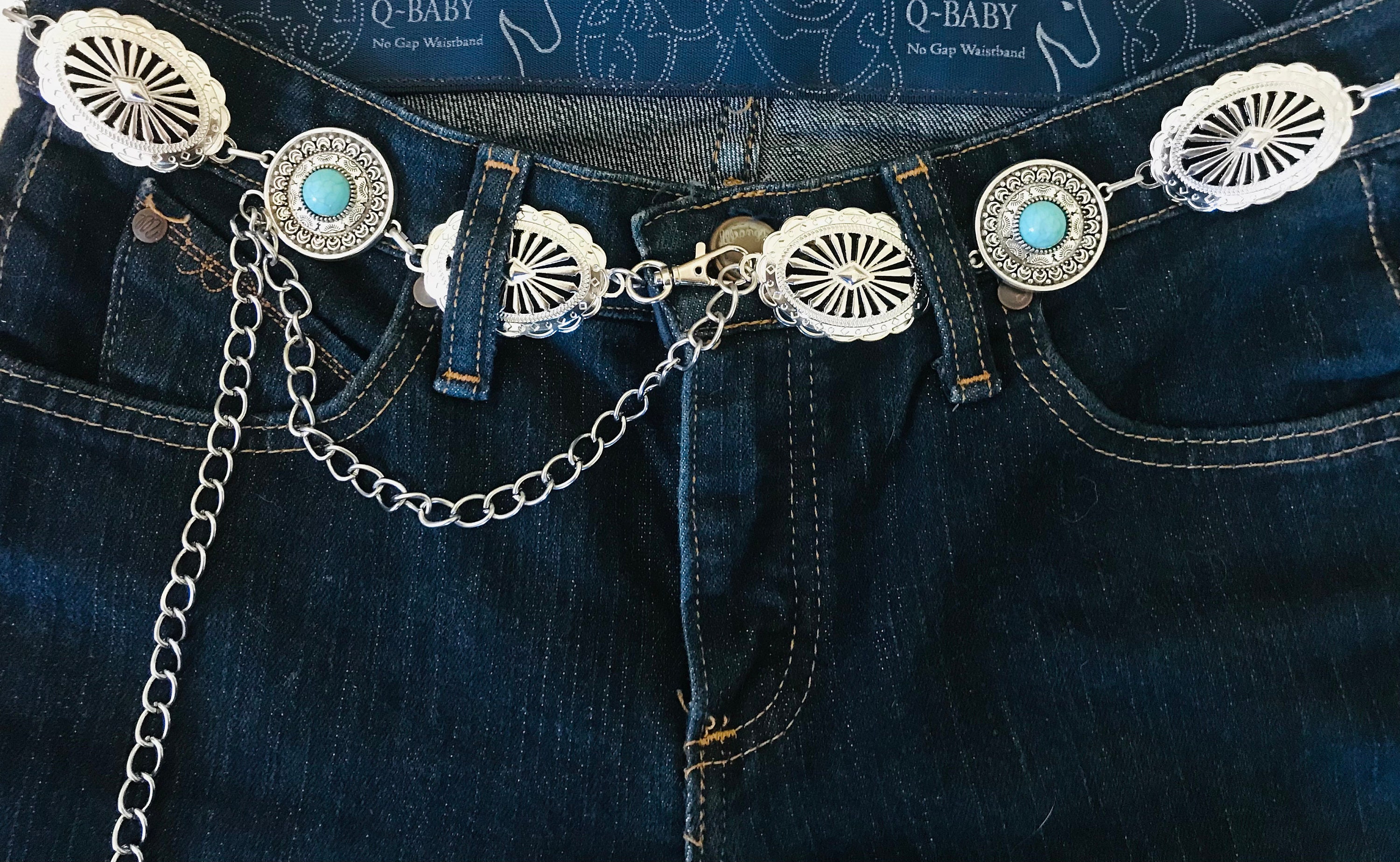 Silver Concho Belt Turquoise Stones Western Boho Cowgirl Adjustable 35 Inch German Silver Concho Belt - Etsy main image 3