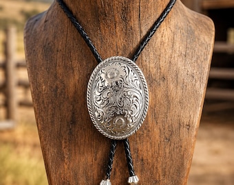 Silver tone buckle  Bolo Tie: Cowboy/Cowgirl -  Western leather Necklace