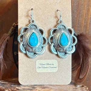 Handmade turquoise western  concho  earrings | country cowgirl