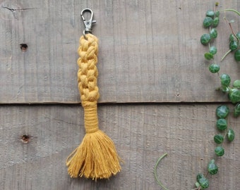 Petite Dark Mustard Coloured Macrame Keychain, Bag Charm