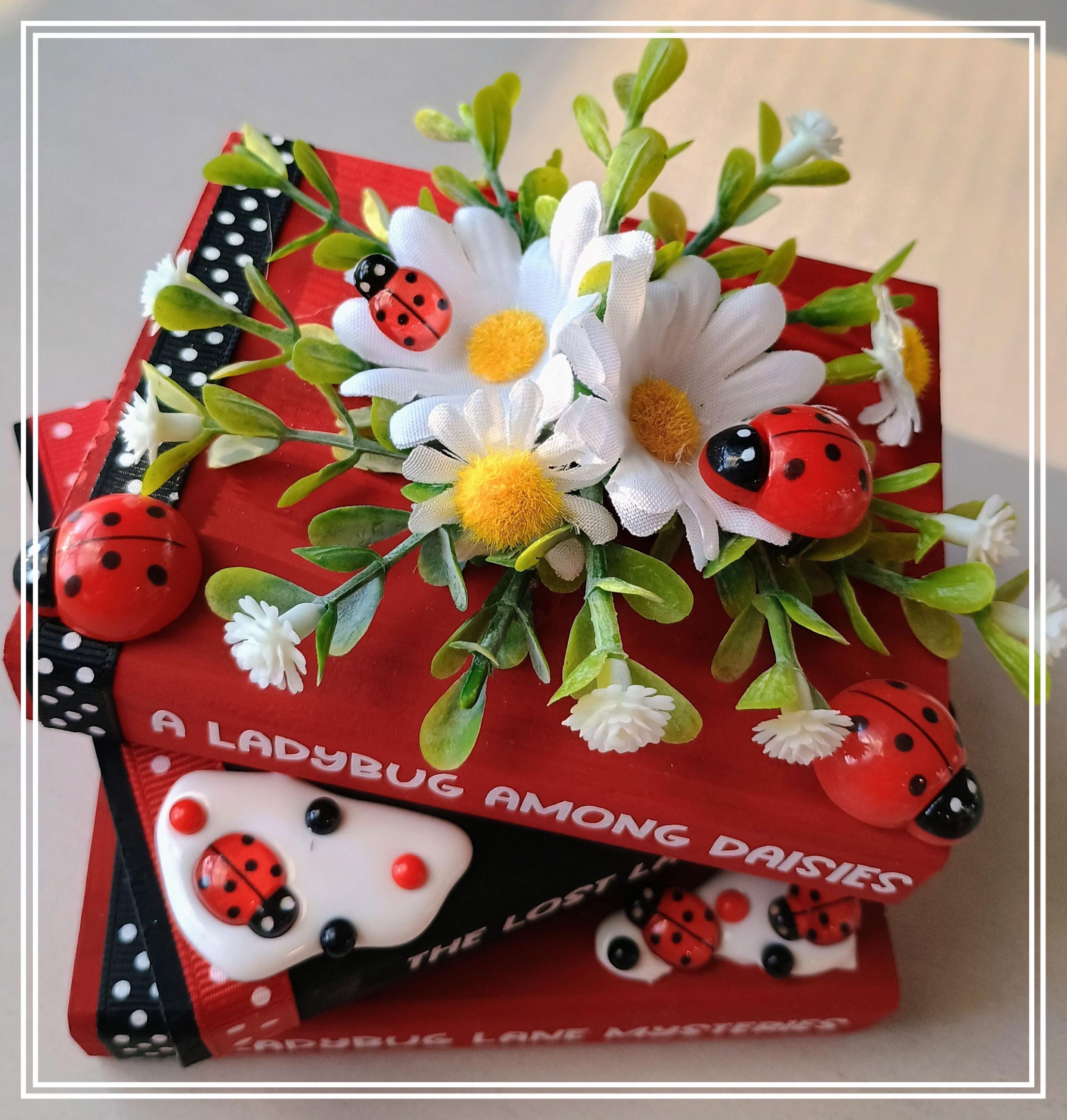Ladybug Piles Ladybug & Daisy Book Stack Pile | Ladybug Decor| Home Decor | Tiered ...