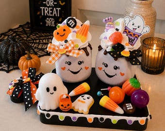 Halloween Charcuterie Board Decor | Ghost Marshmallow Display | Spooky Kitchen Counter Decor | Halloween Candy Tiered Tray Accent
