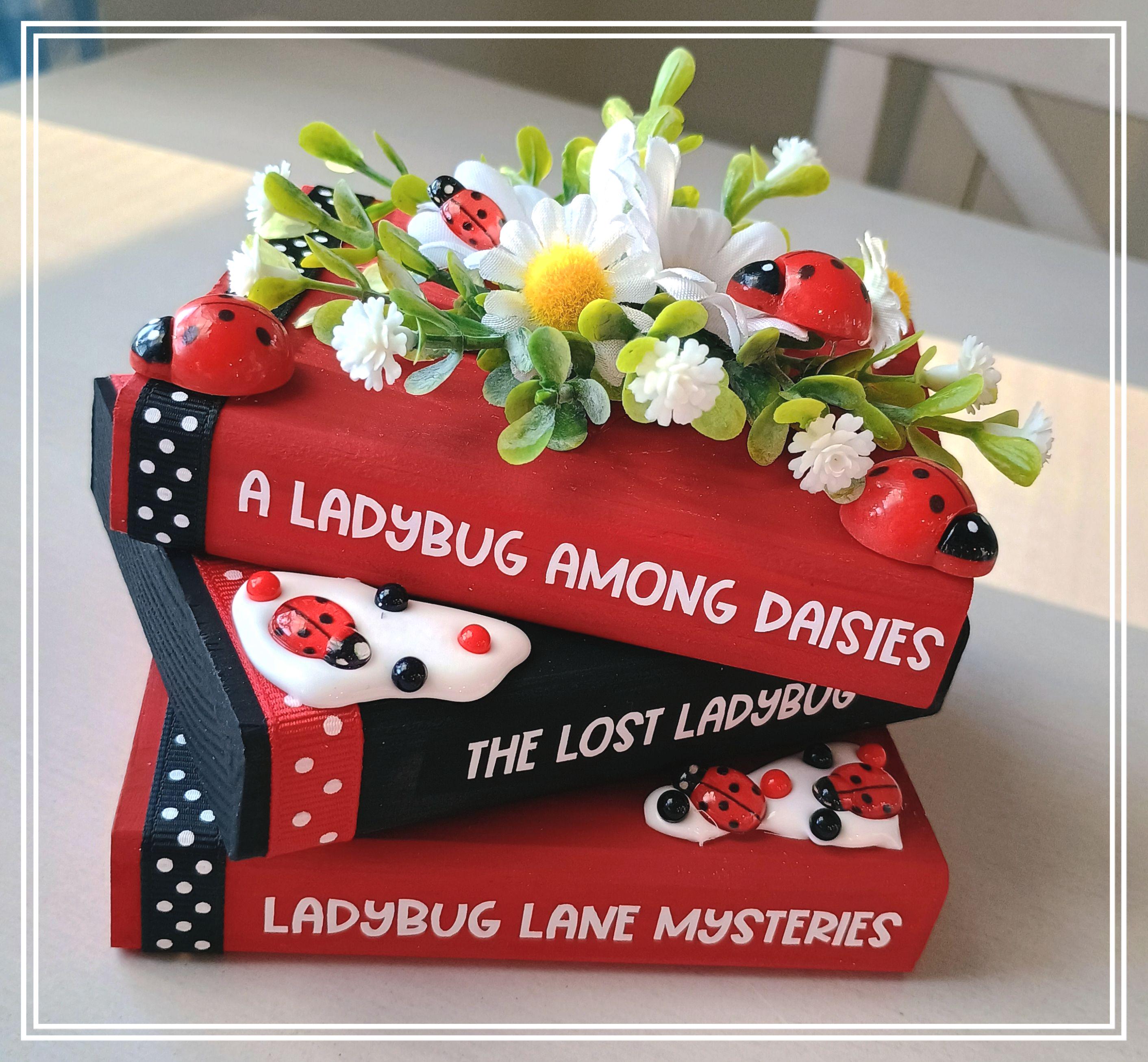 Ladybug Piles Ladybug & Daisy Book Stack Pile | Ladybug Decor| Home Decor | Tiered ...
