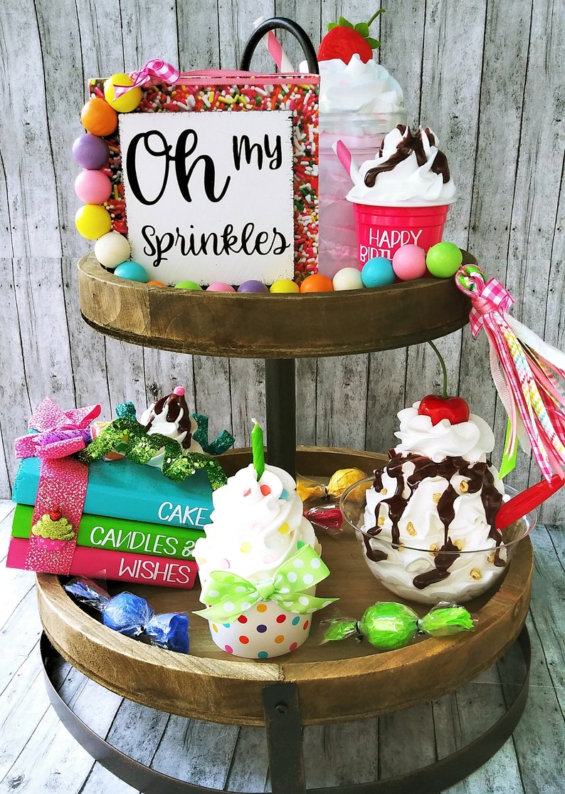 Birthday Themed Tiered Tray Decor Happy Birthday Decor Set Etsy