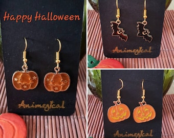 Boucles D'oreilles Halloween Citrouille Et Chat Noir - Acrylique Léger - Pour Femme, Cadeau Automne - Crochets Inox - 5
