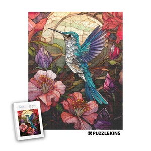 Jigsaw Puzzle Hummingbird Stained Glass Fun Puzzle for Adults, Nature Bird and Floral lover gift idea, 100 200 500 1000 piece hard puzzle