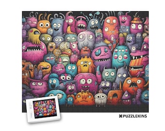 Monster Party Fun Jigsaw Puzzle 110 252 500 or 1000 piece puzzle, Halloween or Christmas Hard Colorful Collage Puzzle Gift for Adults Kids