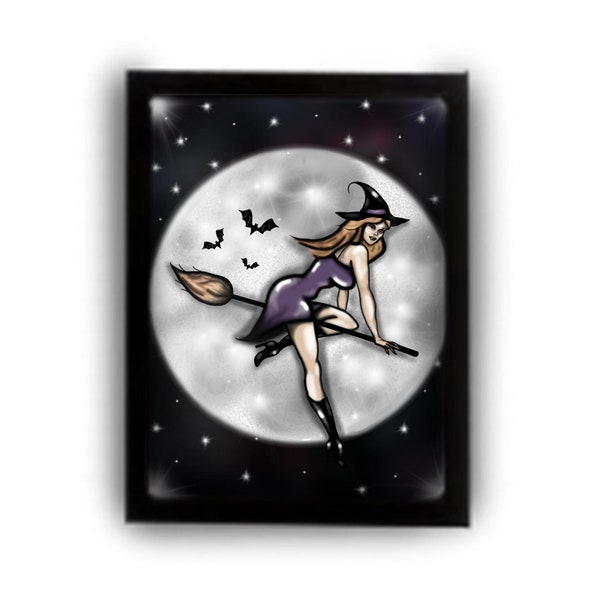 Printable Pinup Style Witch with Full Moon Poster