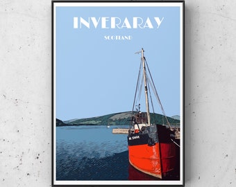 Inveraray Print, Inveraray Travel Poster, Argyll art, Inveraray Poster, Inveraray wall art print, Vital Spark Print, Scottish art print