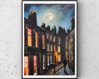 Edinburgh print, Edinburgh poster, Edinburgh art, Edinburgh Old town, vintage, abstract, skyline, Edinburgh at night, picture, A4 A3 A2