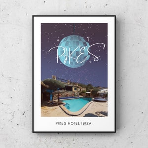 Pikes Hotel print, Ibiza print, Ibiza poster, Ibiza travel print, Ibiza design, Ibiza souvenir, Ibiza poster print, Pikes Hotel poster