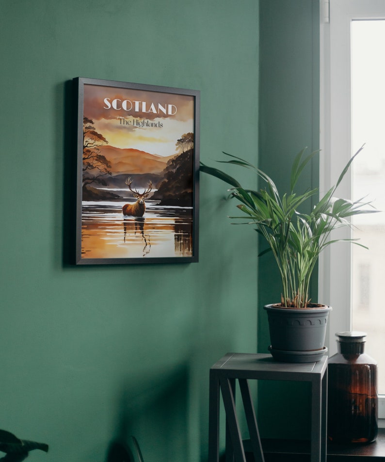 Scottish Stag Wall Art, Stag Print, Scottish Wall Art, Scotland Travel Poster, Highlands Travel