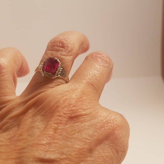 Lab Created Ruby Art Deco Ring - image 3