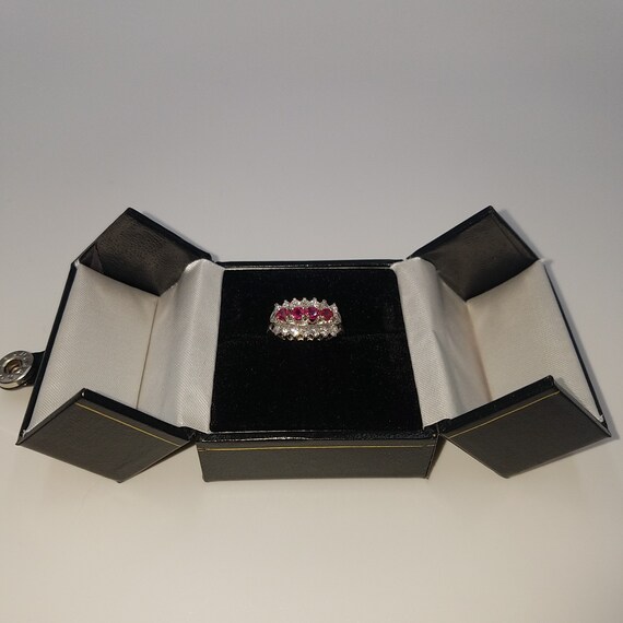 Ruby and diamond triple row ring - image 2