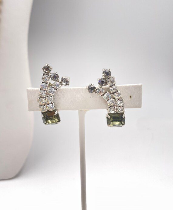 Vintage Gray and Clear Rhinestone Ear Climbers - image 1