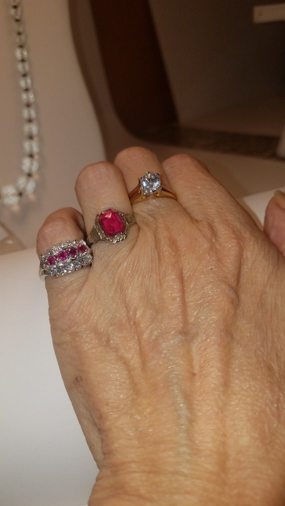 Ruby and diamond triple row ring - image 8