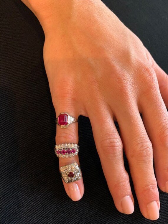 Ruby and diamond triple row ring - image 6