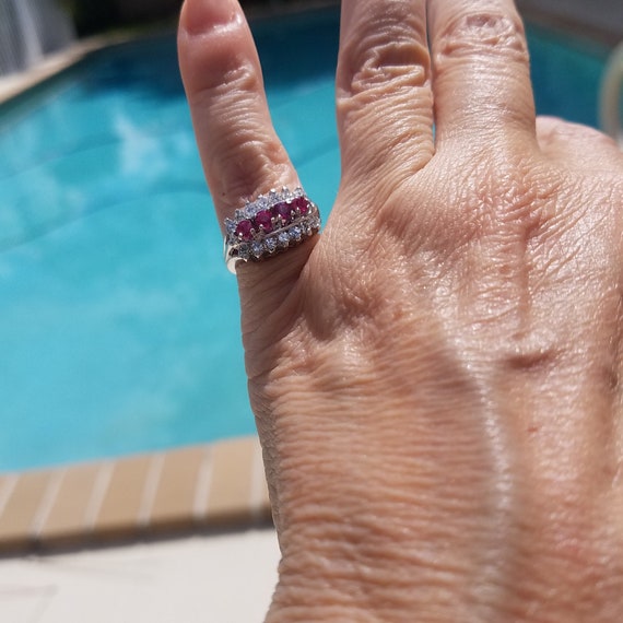 Ruby and diamond triple row ring - image 3