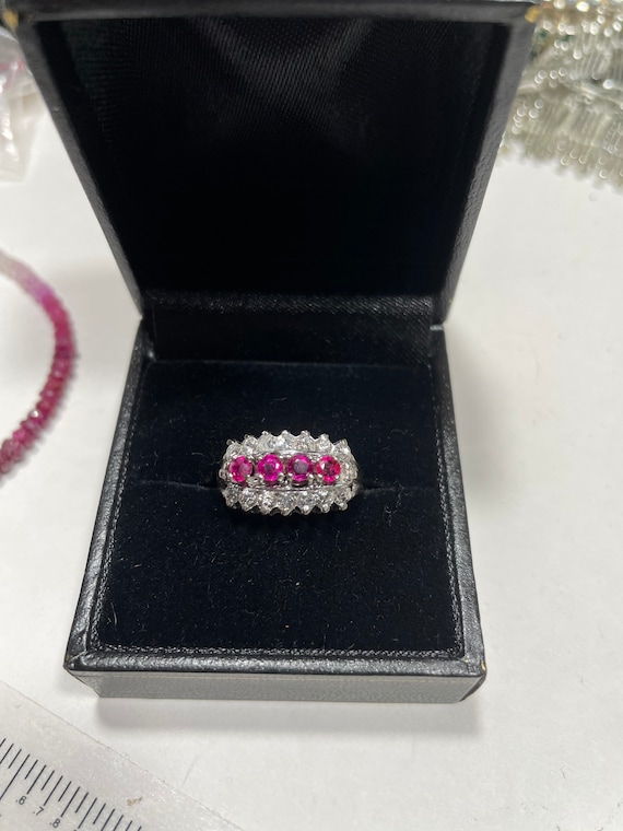 Ruby and diamond triple row ring - image 1