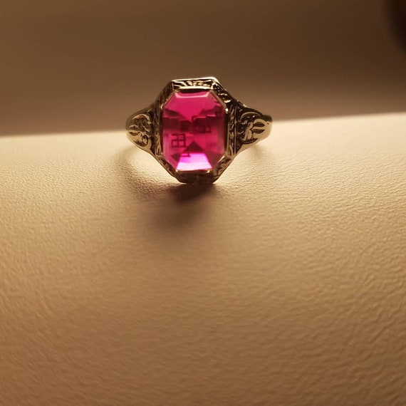 Lab Created Ruby Art Deco Ring - image 1