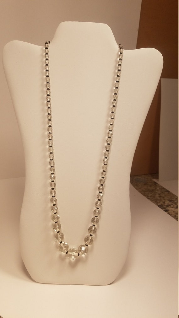 antique Art Deco etched glass Tier necklace chunky gemstones silver pearls