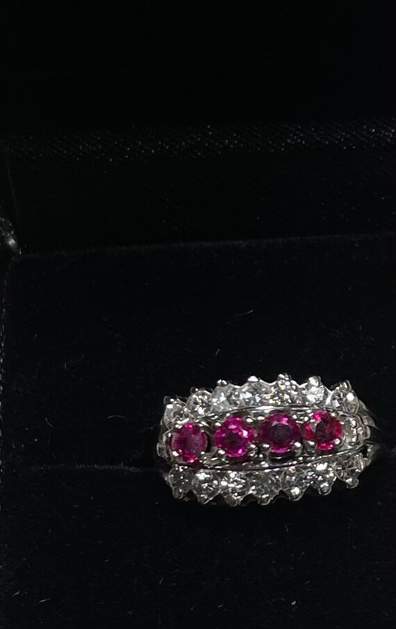 Ruby and diamond triple row ring - image 10