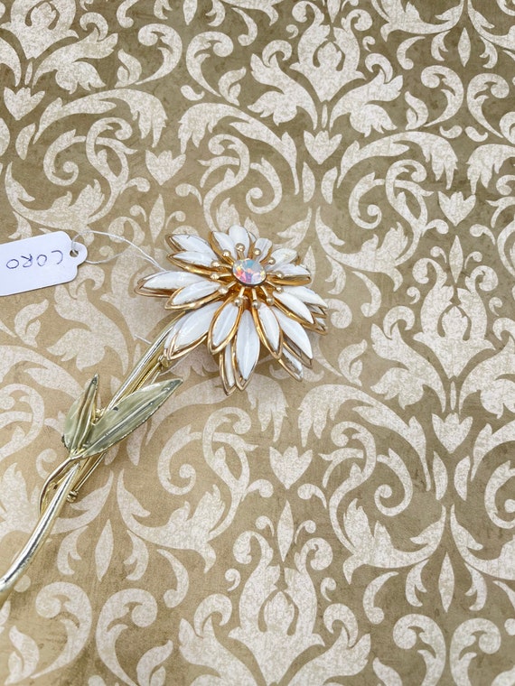 Coro White Enamel Floral Pin