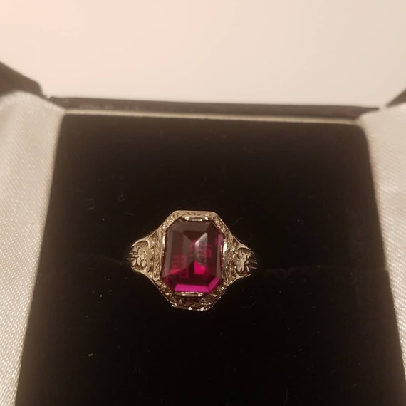 Lab Created Ruby Art Deco Ring - image 2