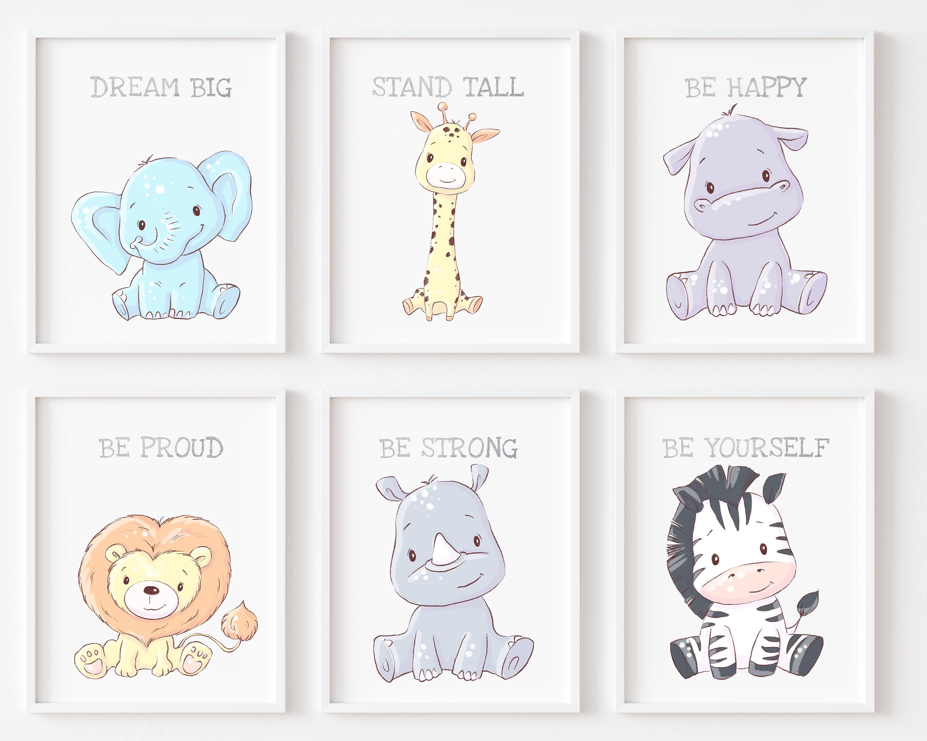 Set of Nursery Animal Set Of 6 Prints Watercolour Baby Animal | Etsy