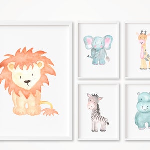 Set of Nursery Animal Set Of Prints, Watercolour Baby Animal Prints, Safari Prints, Children's Wall Art, Jungle Animal Prints