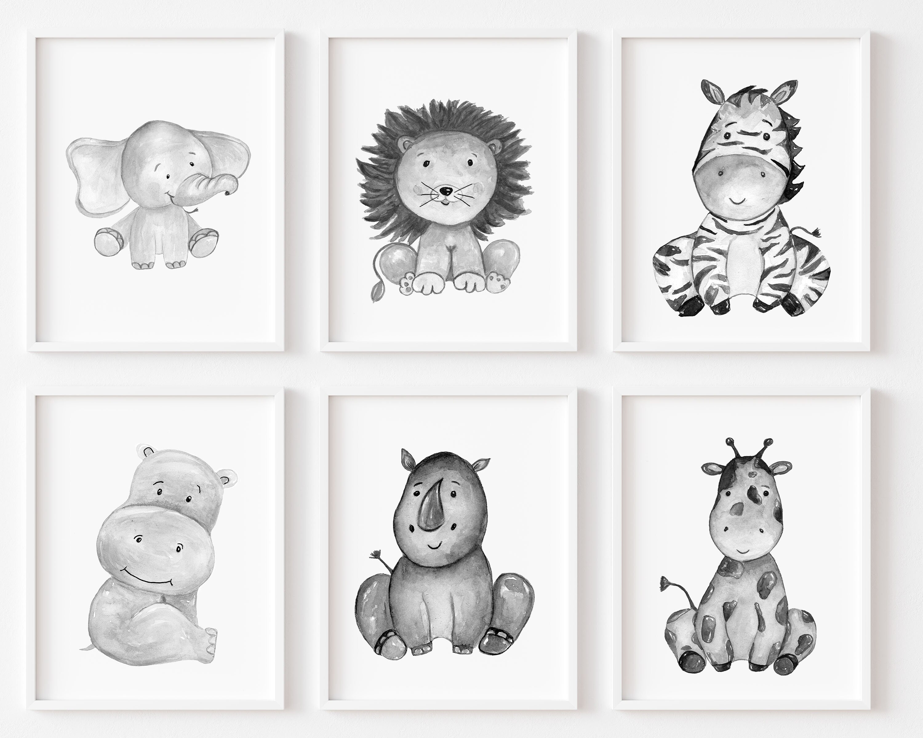 Set of 4 Black & White Nursery Animal Wall Art Prints Etsy