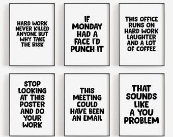 Arte de parede imprimível com frases engraçadas para escritório, pôster tipográfico, decoração para trabalho em casa - DOWNLOAD DIGITAL