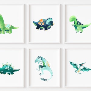 Nursery Dinosaur Wall Art Prints, Watercolour Dinosaur Wall Art, Children's Wall Art, Dinosaur Bedroom Prints, Nursery Print Set