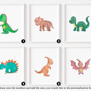 Set of 3 Personalised Nursery Dinosaur Prints, Watercolour Dinosaur Wall Art, Children's Wall Art, Dinosaur Bedroom Print, Nursery Print Set image 2