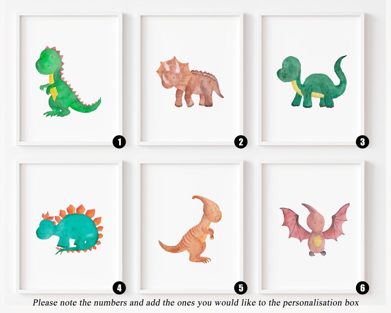 Set of 3 Personalised Nursery Dinosaur Prints, Watercolour Dinosaur Wall Art, Children's Wall Art, Dinosaur Bedroom Print, Nursery Print Set image 2