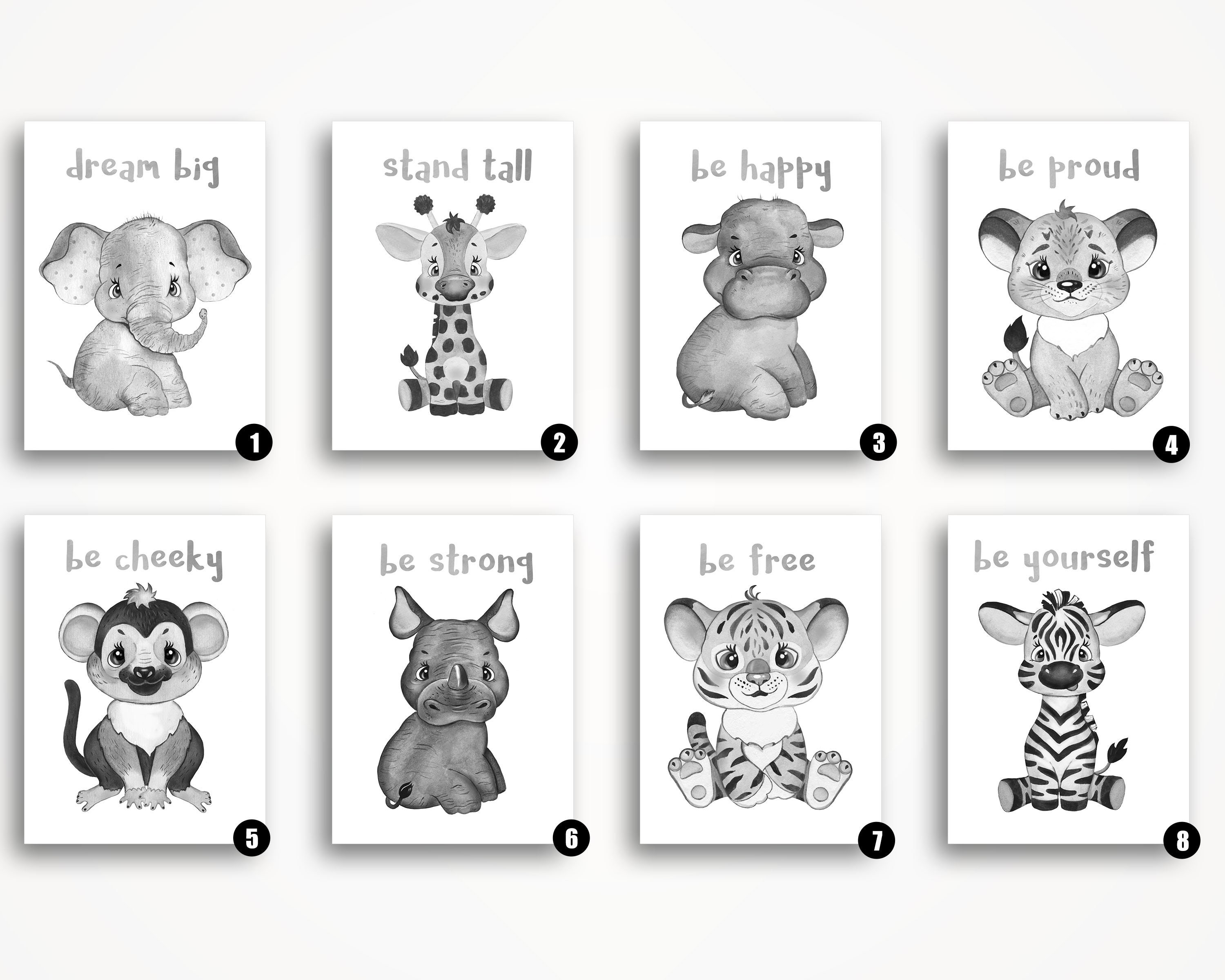 Set of 6 Black & White Nursery Animal Wall Art Prints Etsy