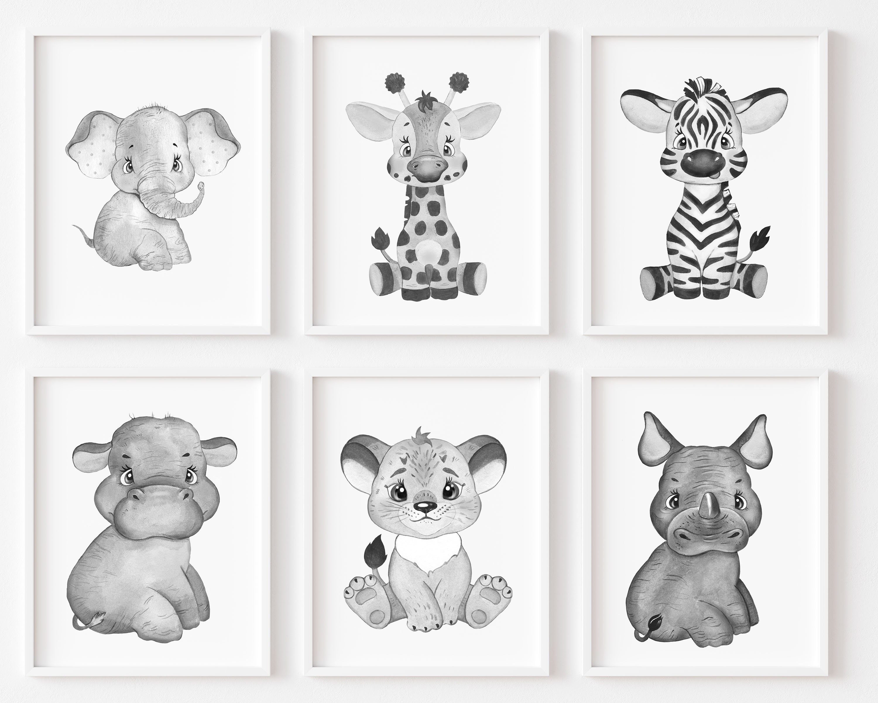 Set of 6 Black & White Nursery Animal Wall Art Prints Etsy