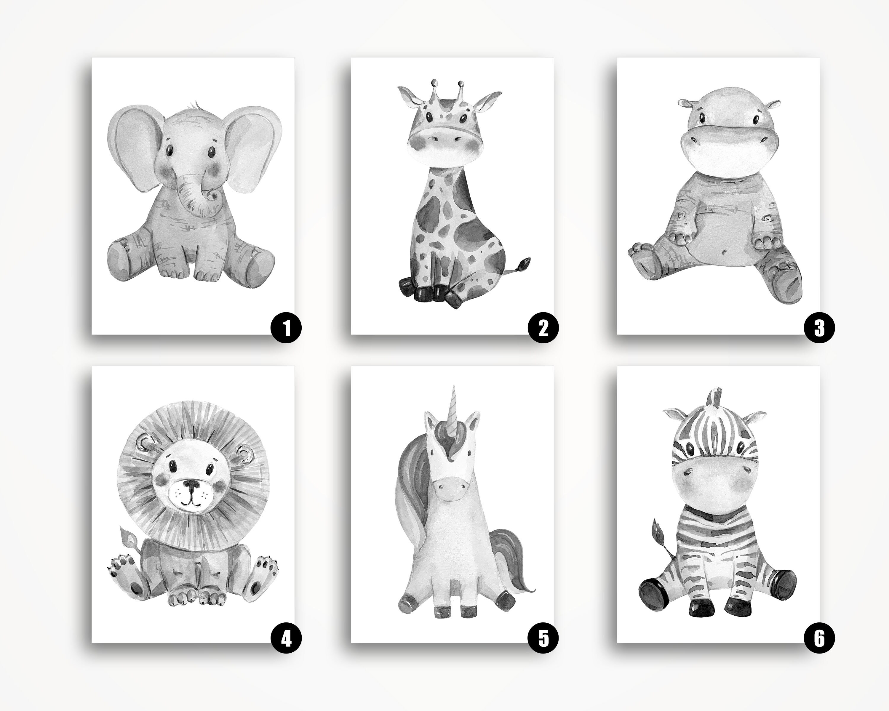 Black & White Nursery Animal Prints Set Of 4 Children's Etsy