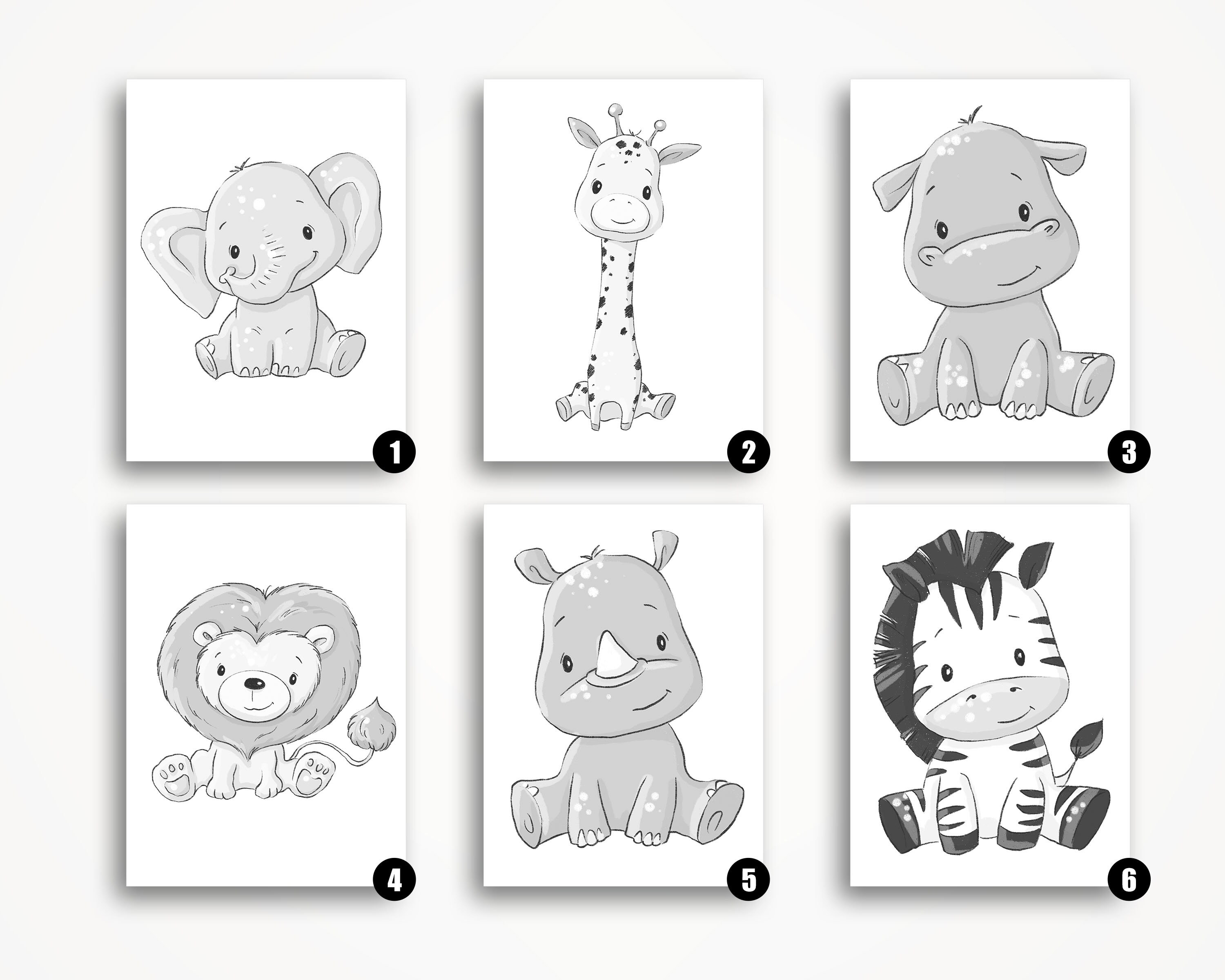Set of 4 Black & White Nursery Animal Prints Baby Animal Etsy