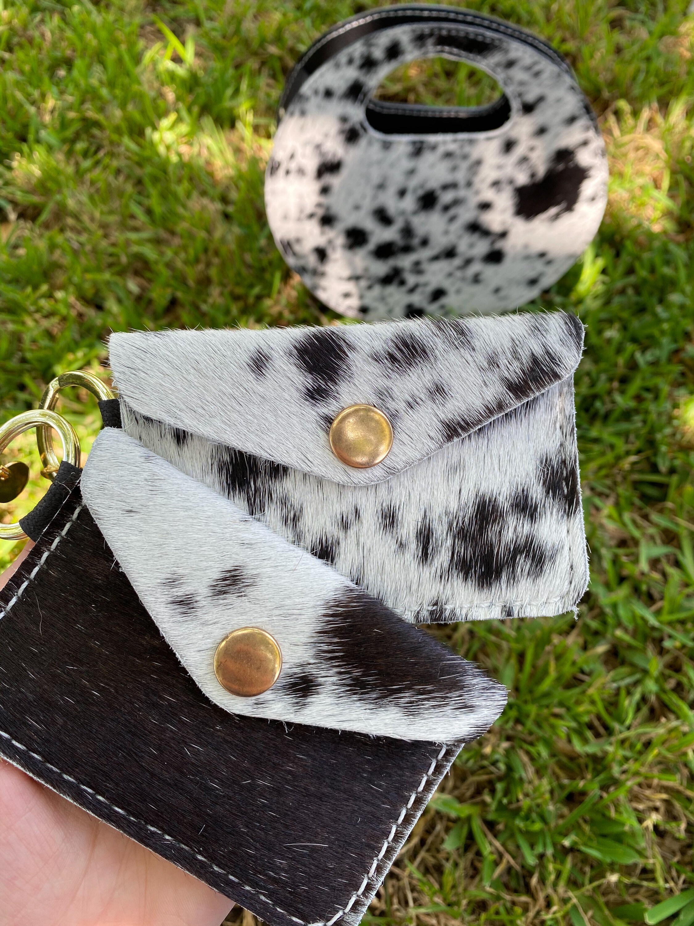 Cowhide black/white keychain wallet Etsy