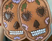 Dia de Los Muertos leather keychain card holder