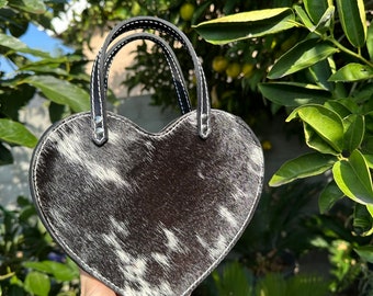 Mini cowhide leather heart basket bag