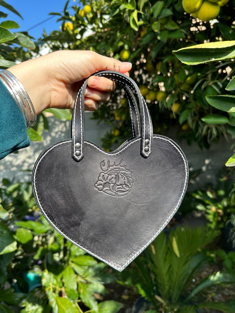 Mini leather heart basket bag image 2