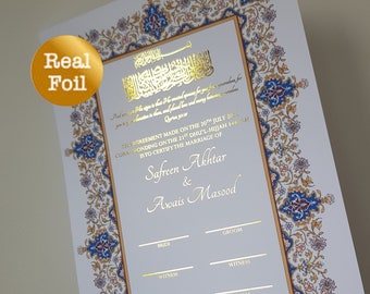 Nikkah Certificate Gold Foiled | Luxury Nikah Certificate | Gold Wedding Certificate | Nikkah Nama certificate | Personalised | Quran Verse