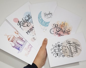 Ramadan Mubarak Cards including Envelopes Pack of 5 or 10| Ramadan Cards | Ramadan Greeting Cards | Set of Ramadan Mubarak Card | Kareem