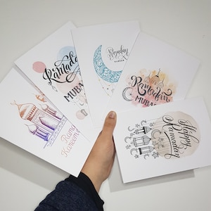 Cartões Ramadan Mubarak incluindo envelopes Pacote de 5 ou 10 | Cartões Ramadan | Cartões de Saudação Ramadan | Conjunto de Cartões Ramadan Mubarak | Kareem