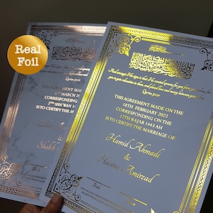 Nikkah Certificate | Personalised | Luxury Nikkah Mubarak | Wedding Certificate Quran verse Wall Art Print Islamic Verse Marital Couple Foil