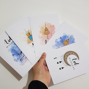 Cartões Eid Mubarak incluindo Envelopes Pacote de 5 ou 10 | Cartão Eid | Cartões de Boas-Vindas Eid Mubarak | Cartões de Saudação Eid | Conjunto de Cartões Eid