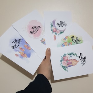 Cartões Eid Mubarak incluindo Envelopes Pacote de 5 ou 10 | Cartão Eid | Cartões de Saudação Eid Mubarak | Cartões de Saudação Eid | Conjunto de Cartões Eid