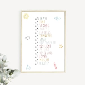 Kid Affirmations, Children Wall Art, Nursery Decor, Affirmation Wall Art, I Am Strong I Am Brave, Kids Bedroom Decor, Sign Bestseller